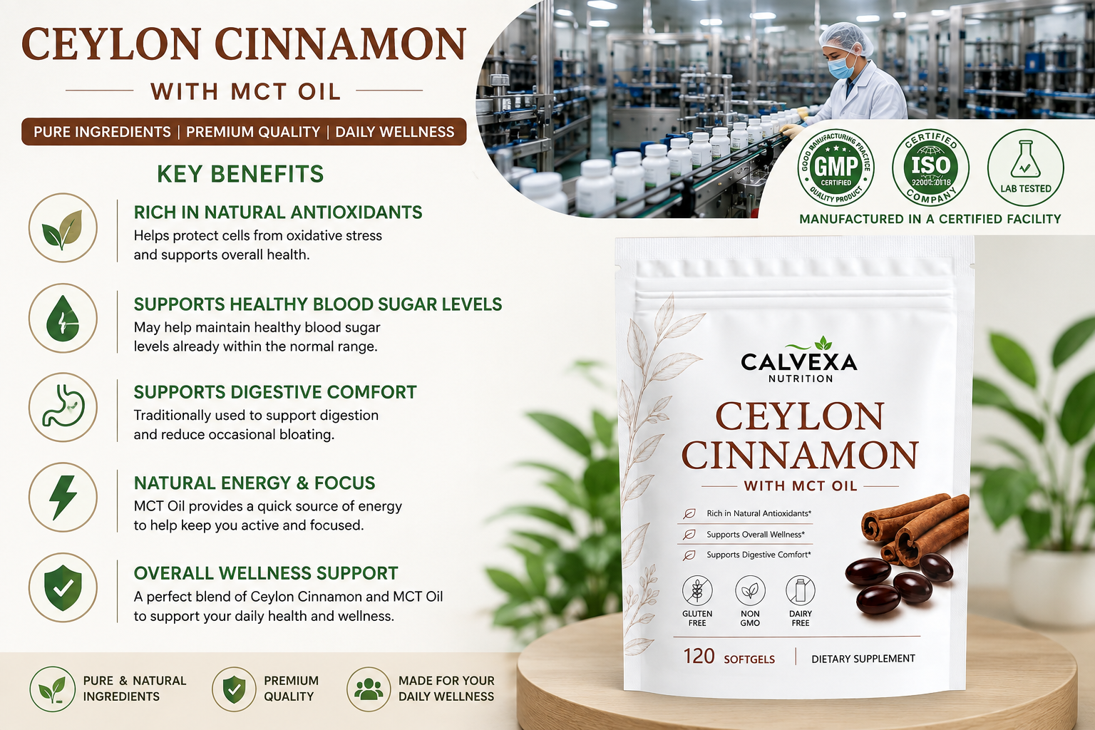 CALVEXA Ceylon Cinnamon with MCT Oil – 120 Softgels